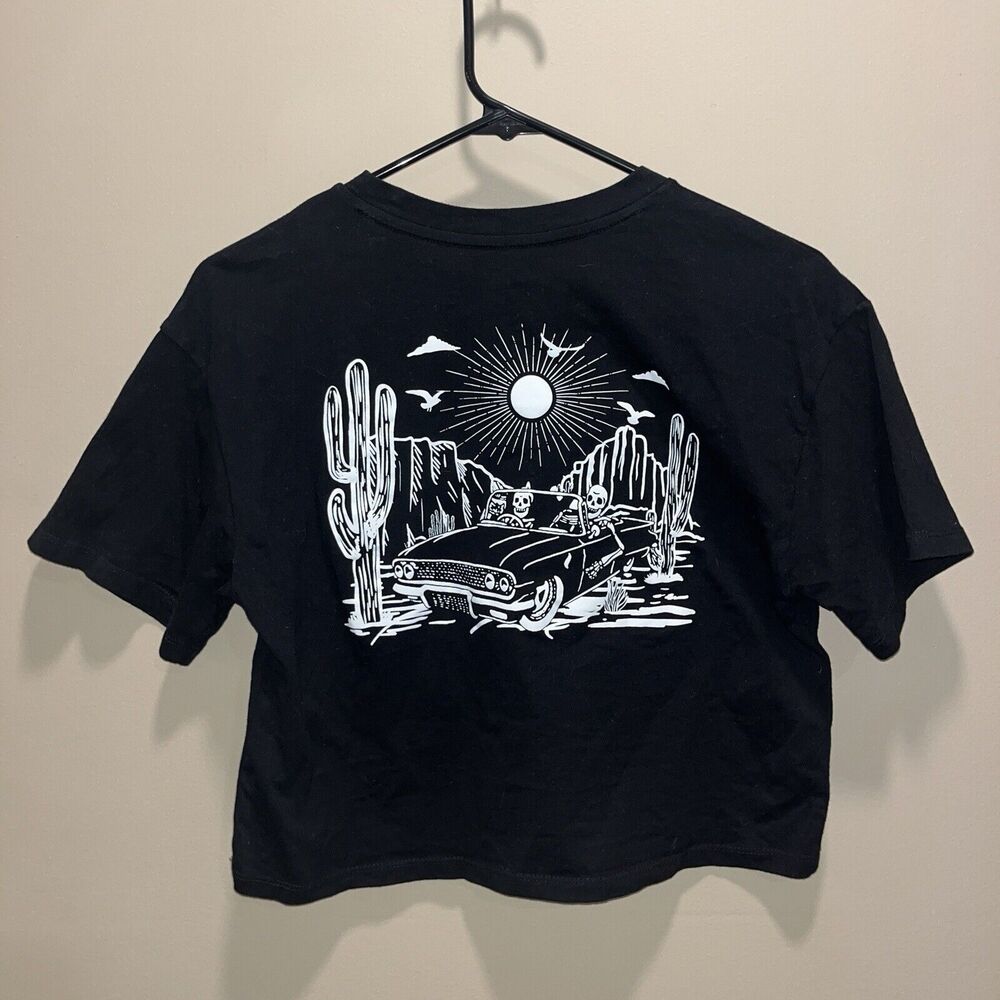 Women Organic Generation California Crop Top Black T-shirt XS Skeletons Desert - Picture 2 of 7